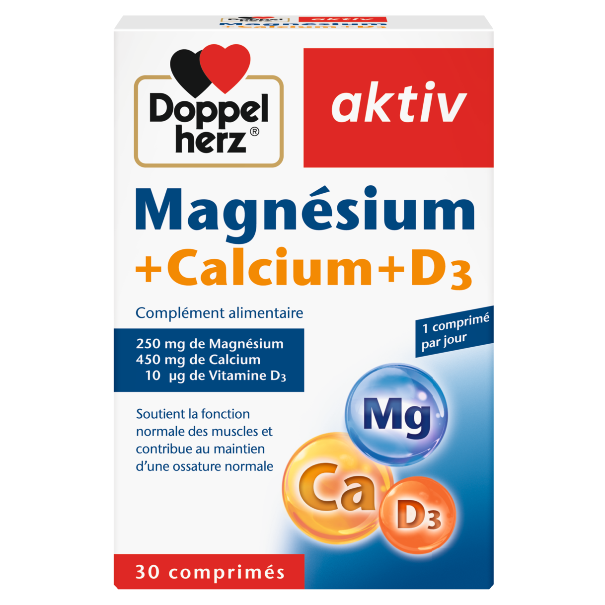 Illustration of the product packaging Doppelherz aktiv Magnésium + Calcium + D₃ front view