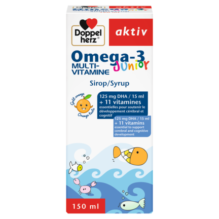 Illustration of the product packaging Doppelherz aktiv Omega-3 Junior front view